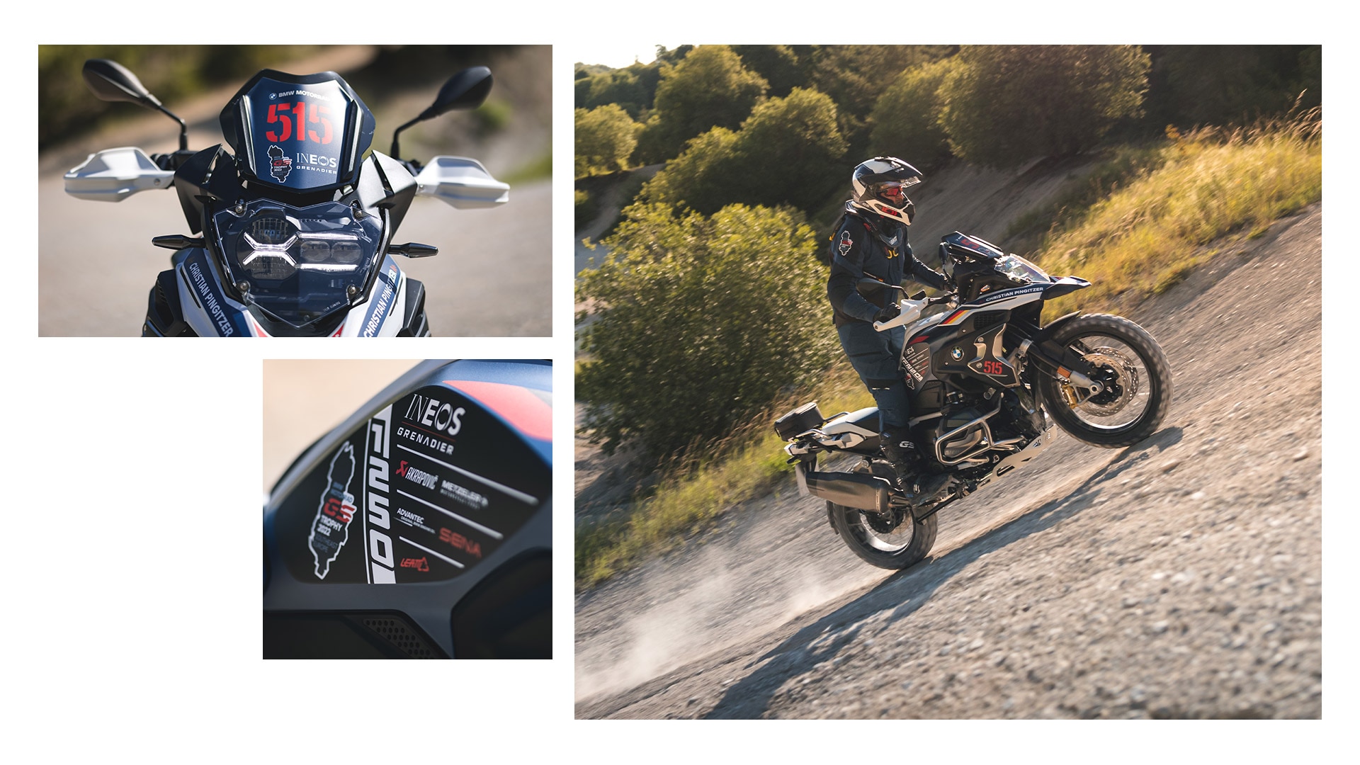 Wir sehen eine Collage mit Detailshots des Bikes und einer Fahrszene